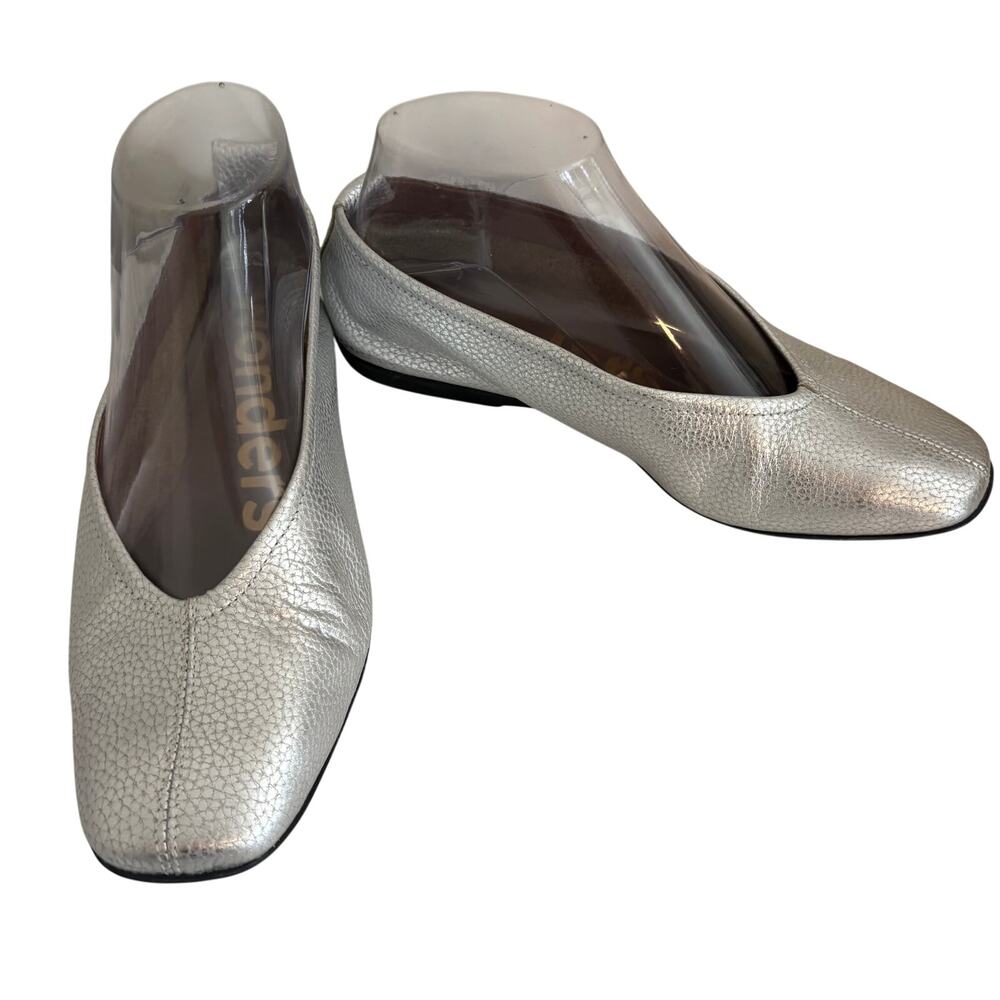 NWT Wonders Spain Max Plata Metallic Silver Pebble Leather Ballet Flats